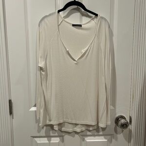 Brandy Melville Ribbed Henley Long Sleeve Top | Cream | One Size